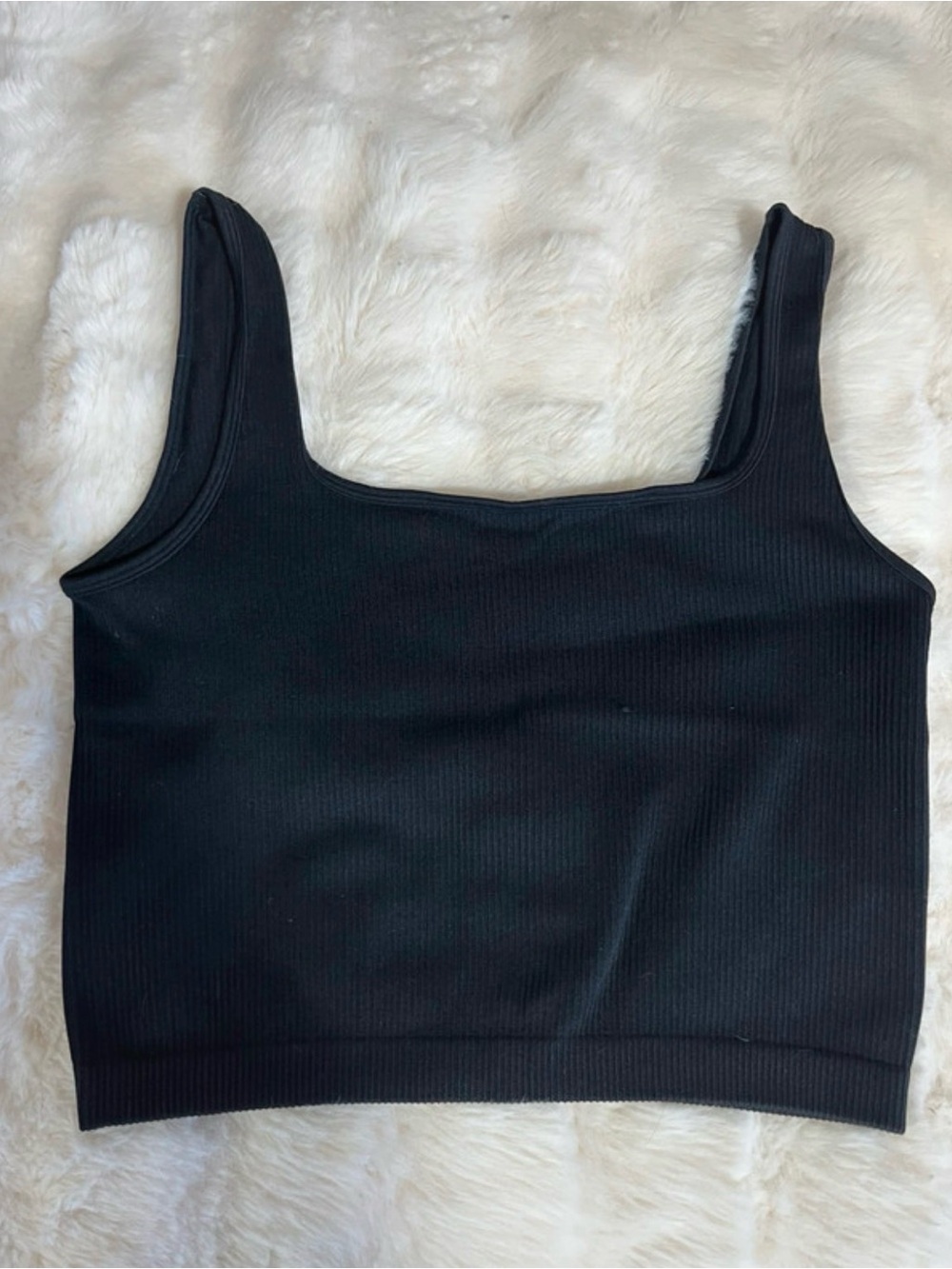 Ribbed Square-Neck Black Crop Tank Top - Women 88